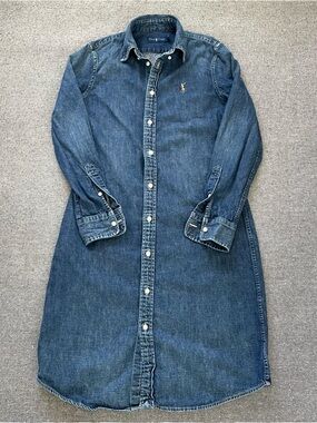 Ralph Lauren Denim Button-Front Midi Dress in Blue